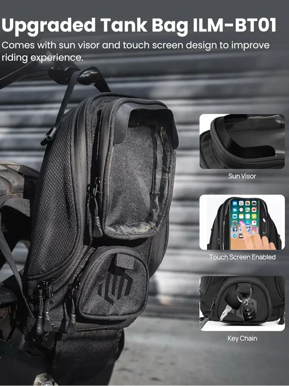 ILM BT01 Magnetic Motorcycle Tank Bag Waterproof Touchscreen Phone Pouch NWT